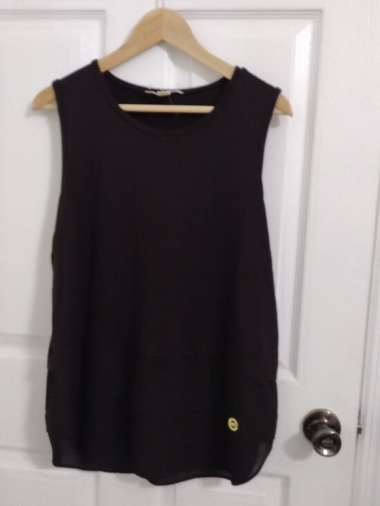 Michael Kors Sleeveless Layered Blouse Black Size XL Stretch Top - Picture 7 of 8